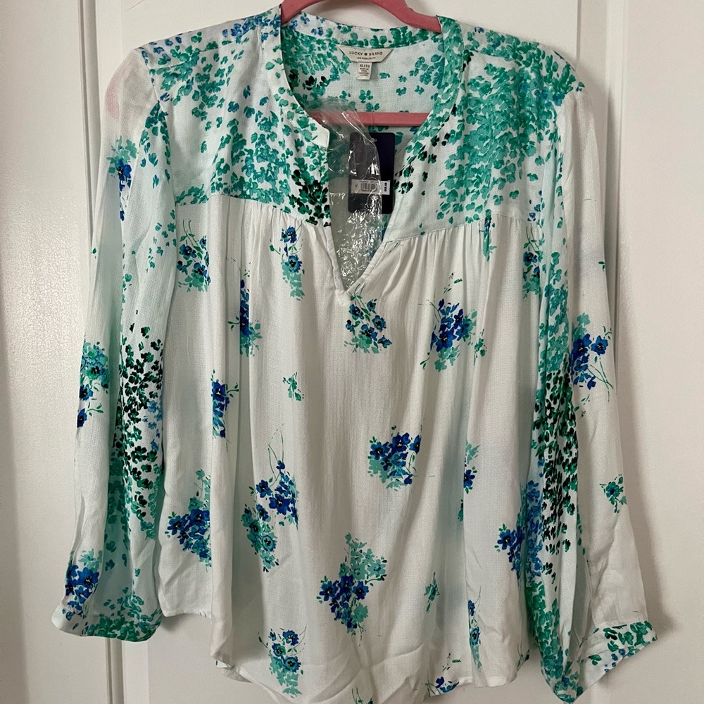 NWT LUCKY BRAND LSL Lightweight Floral Blouse, Sz XL